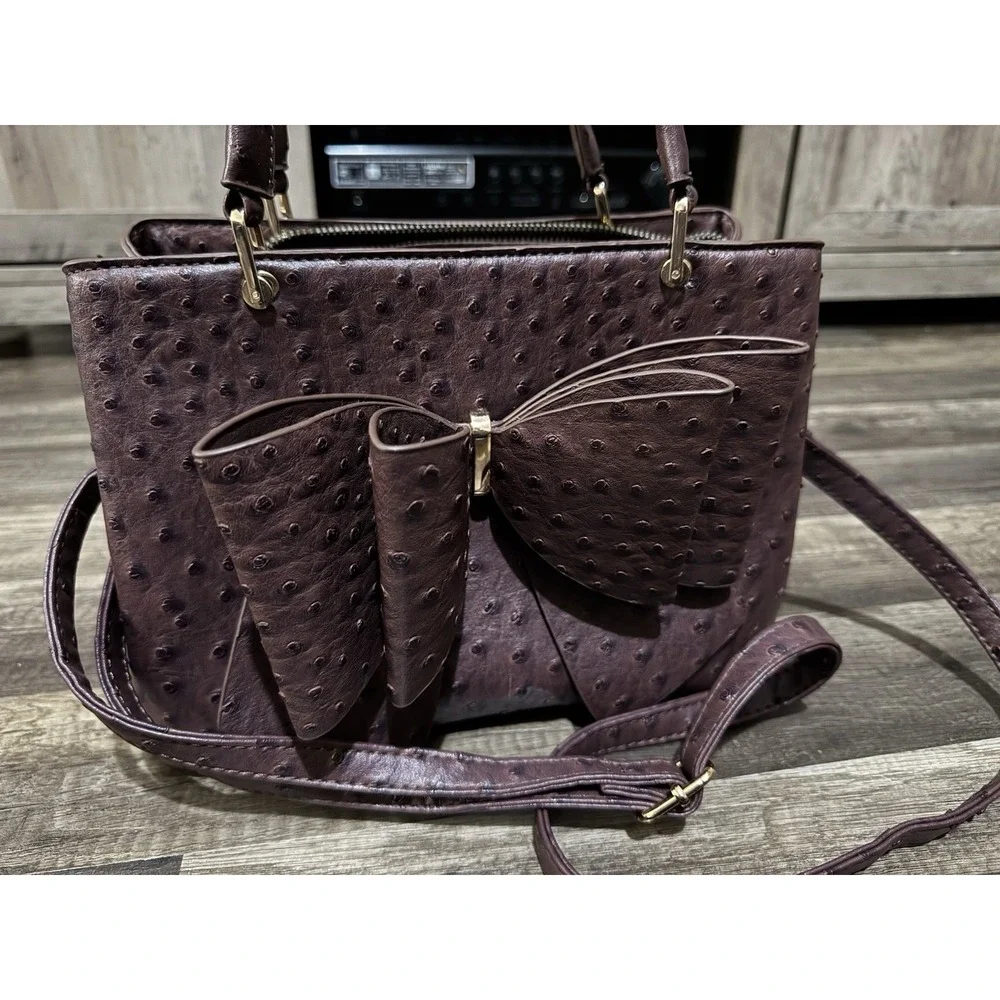 Crossi New York‎ Bow Shoulder Hand Bag Detachable Crossbody Strap Faux Ostrich
